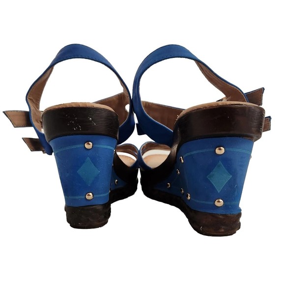 CR COLLECTION Blue Wedge Sandals Gold Studs US Women's Size 9.5 EU Size 40 - Picture 4 of 6